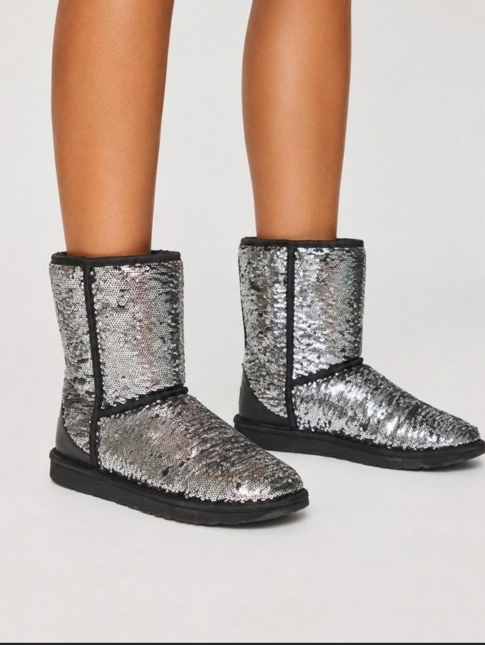 UGG 1006739 Silver Classic Short Sequins  Boots 8